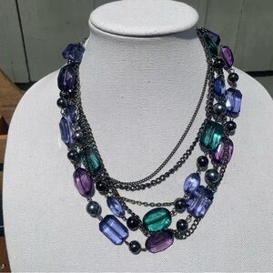 Silver Chain Layered Multistrand Blue Purple Crystal Beaded Costume Neck…